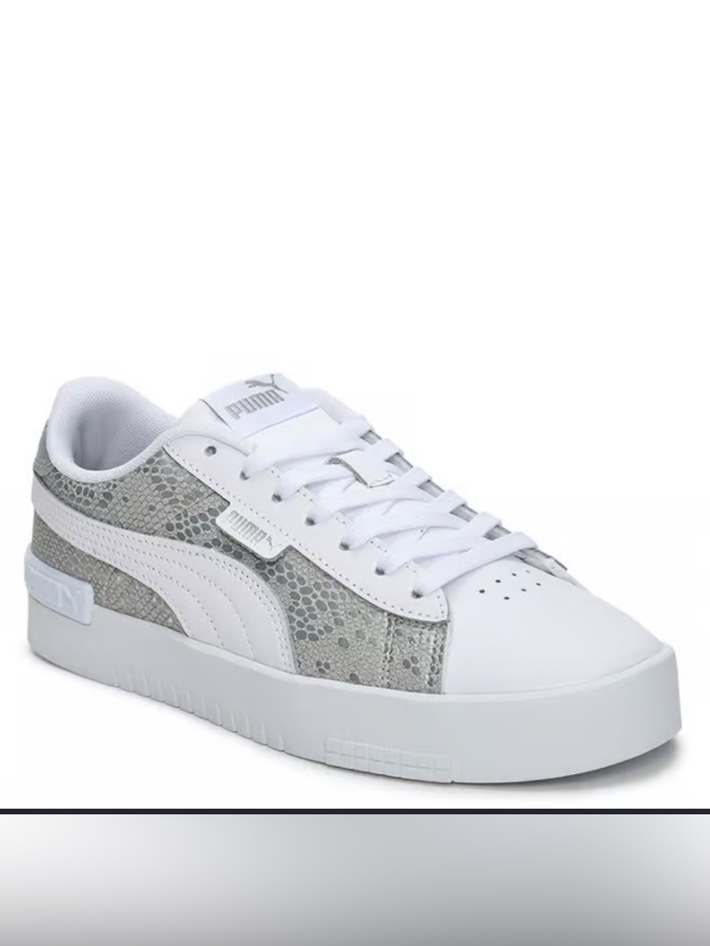 Puma White Sneakers with Silver Snake-Print Panels